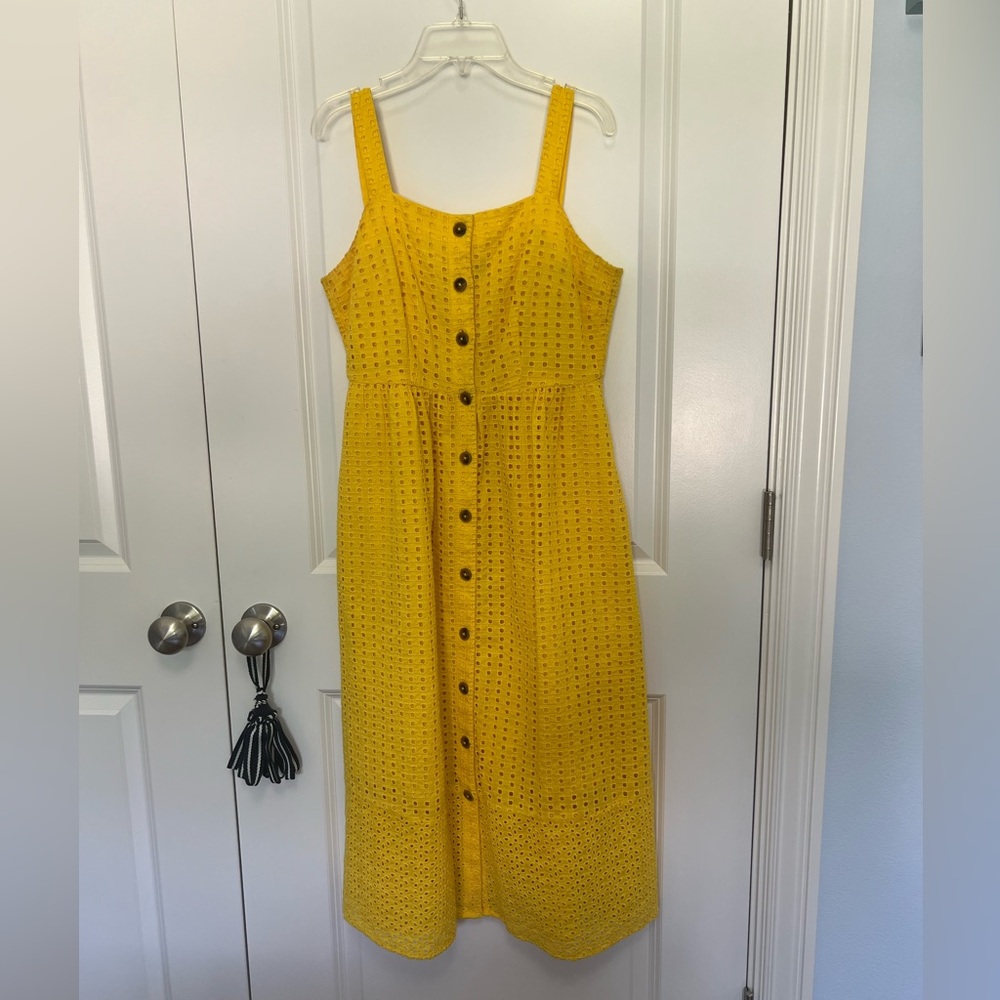 J Crew yellow eyelet maxi sundress.
